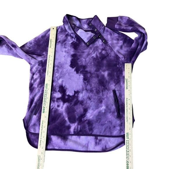 Green Tea Fleece Pullover Womens XL Purple Tie Dye Snap Neck Pockets Used - Picture 9 of 13